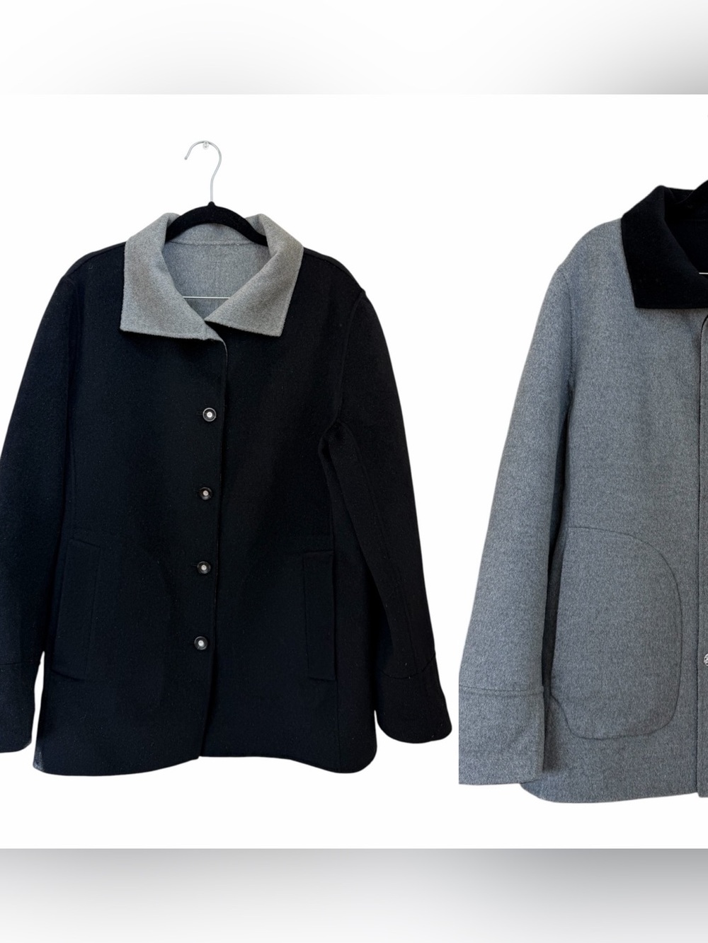 St John Cashmere Wool Black/Grey Reversible Coat